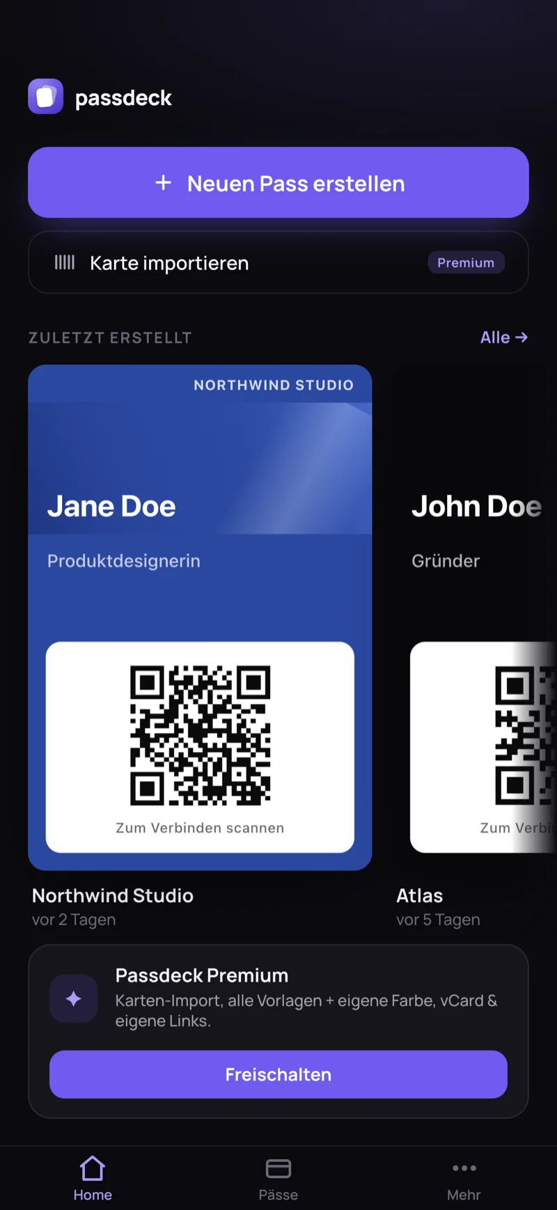 passdeck App – Startbildschirm